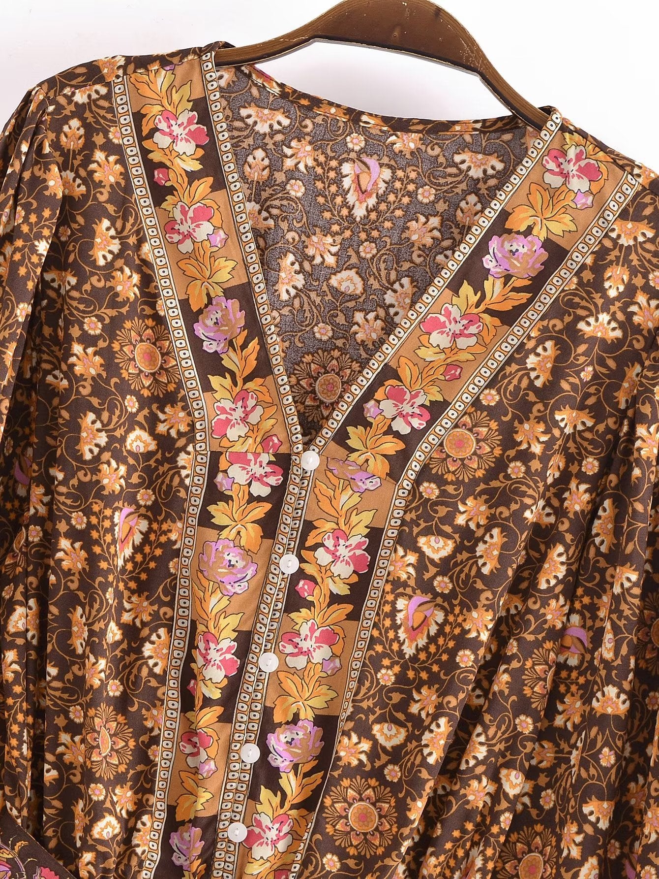 Brown Boho Print Belt Rompers