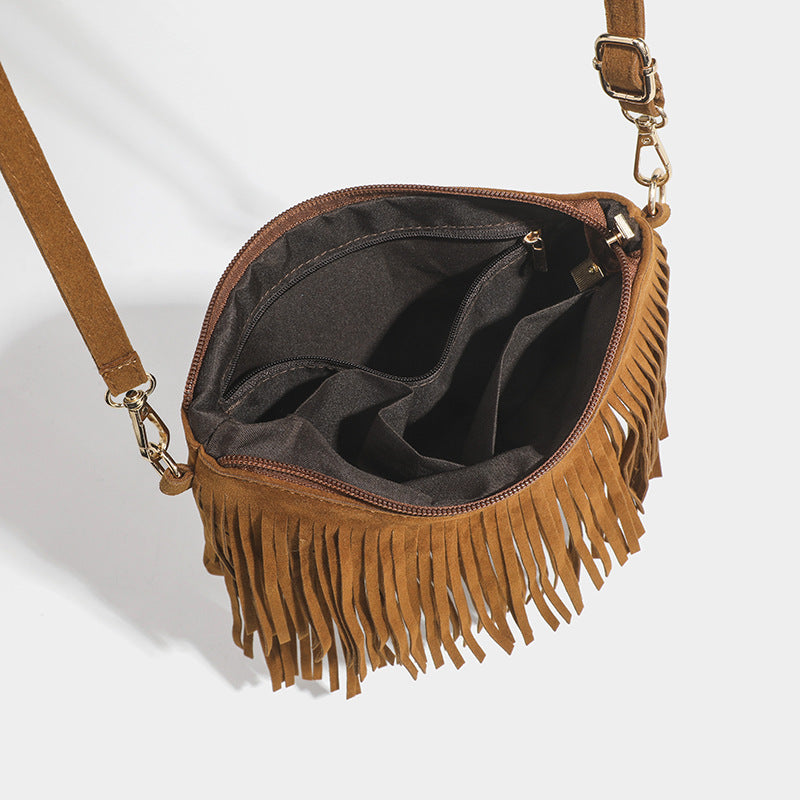 Brown Fringe Square Crossbody Bag