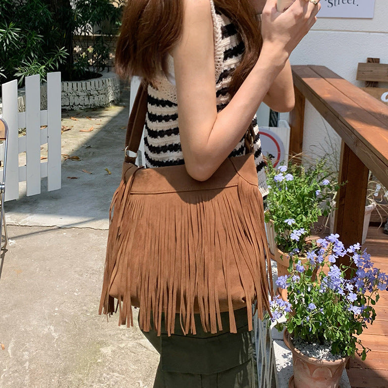 Brown Fringed Tote Bag Bohemian Design