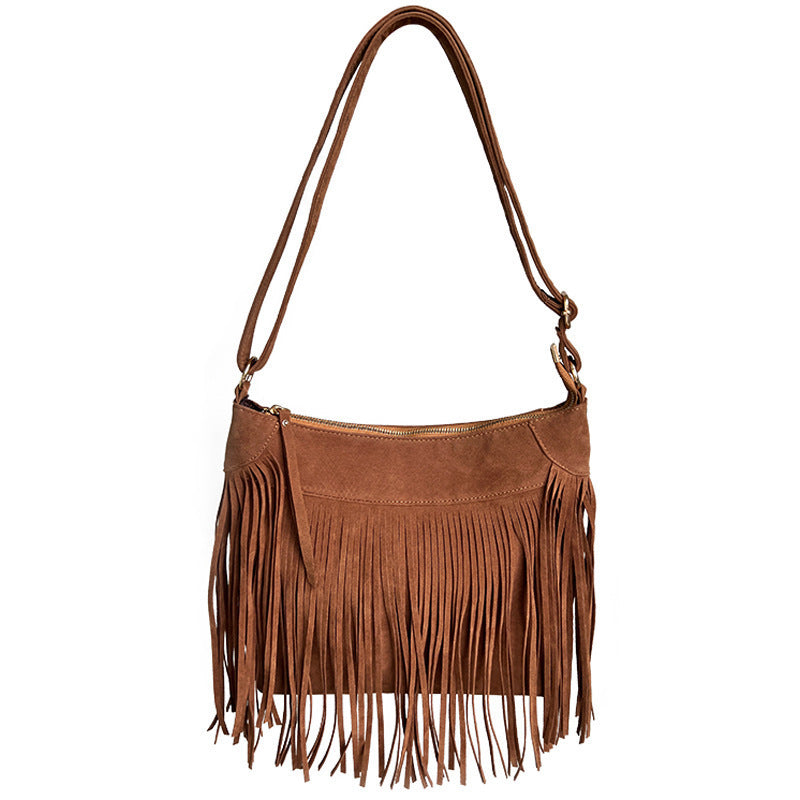Brown Fringed Tote Bag Bohemian Design