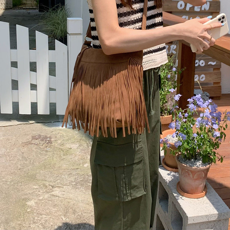 Brown Fringed Tote Bags Bohemian Design