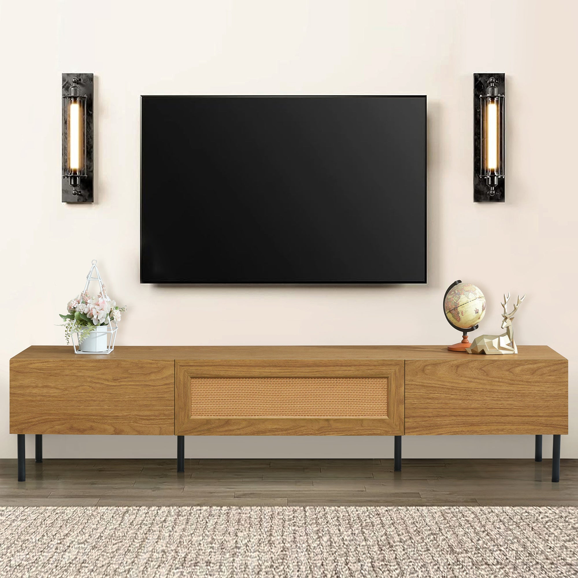 Brown Rattan Bohemian TV Stands For TVs Up To 80''