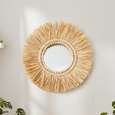 Brown Straw Boho Mirror