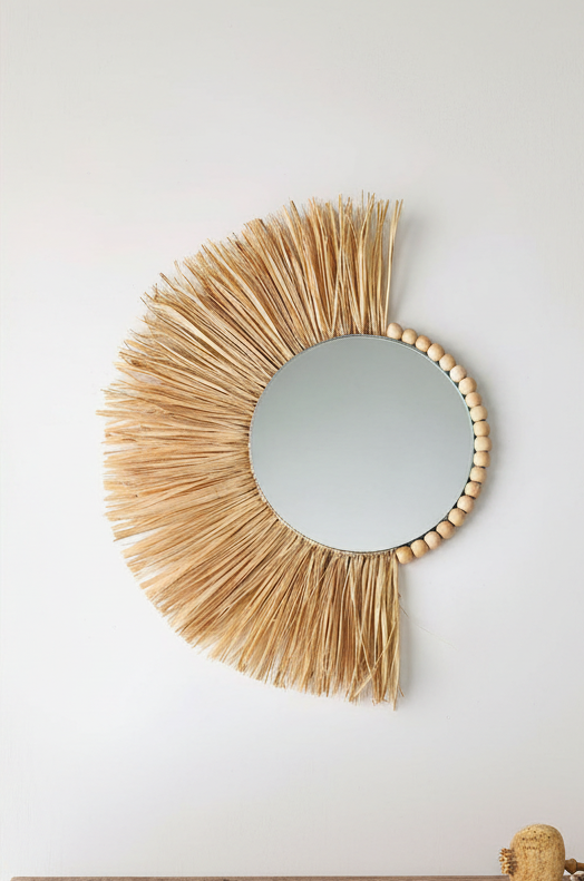 Brown Straw Boho Mirror