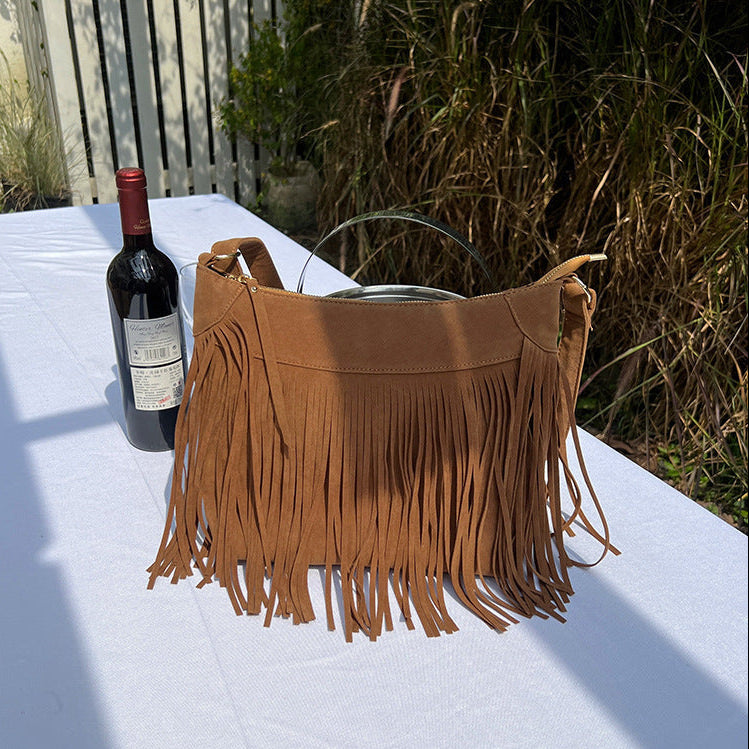Brown Fringed Tote Bag Bohemian Design