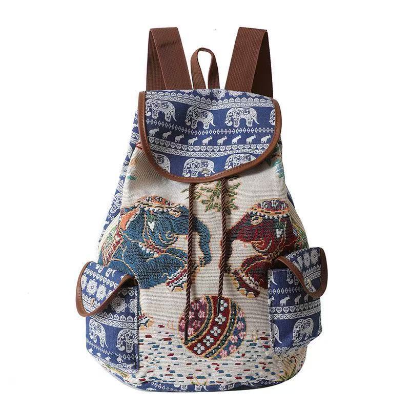 Canvas Bohemian Elephant Design Backpack