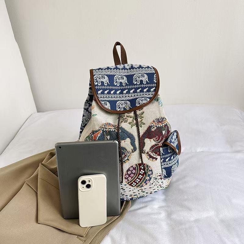 Canvas Bohemian Elephant Design Backpack boho