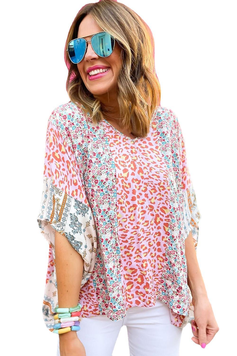 Colorful Bohemian Animal Print Blouse Womens