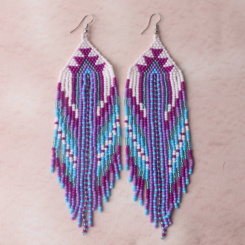 blue Colorful Beaded Earrings for Women
