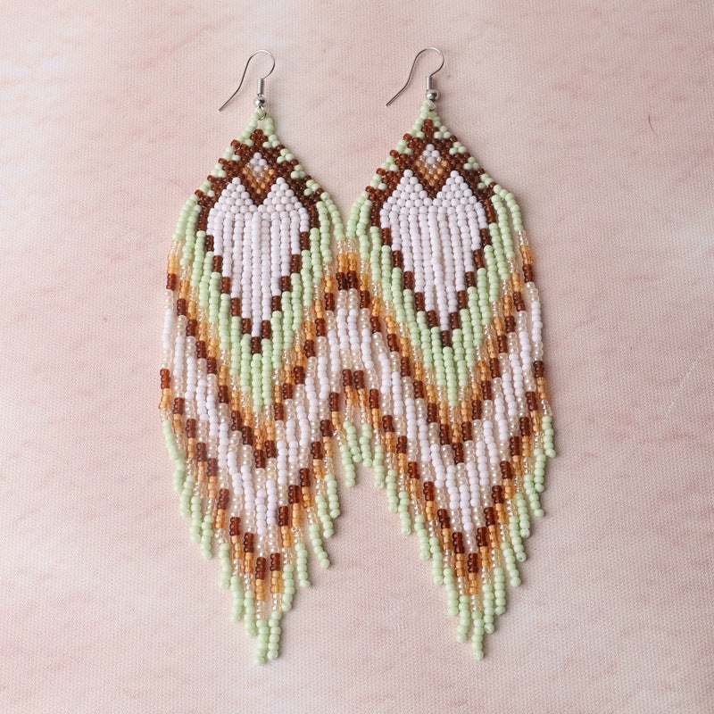 white Colorful Beaded Earrings for Women woven