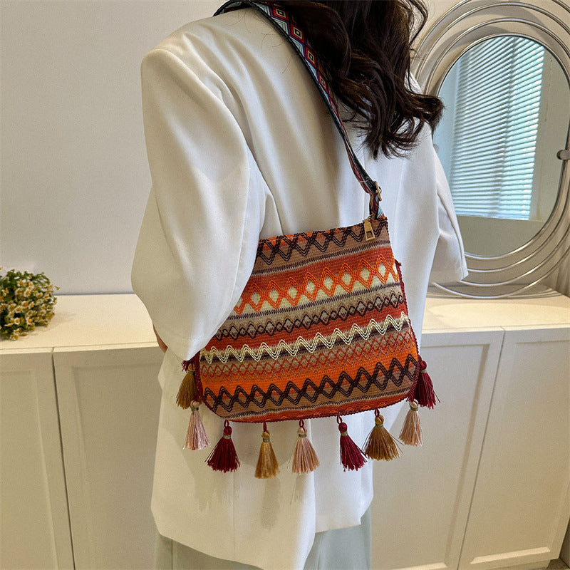 Colorful Bohemian Pattern Bag with Tassels