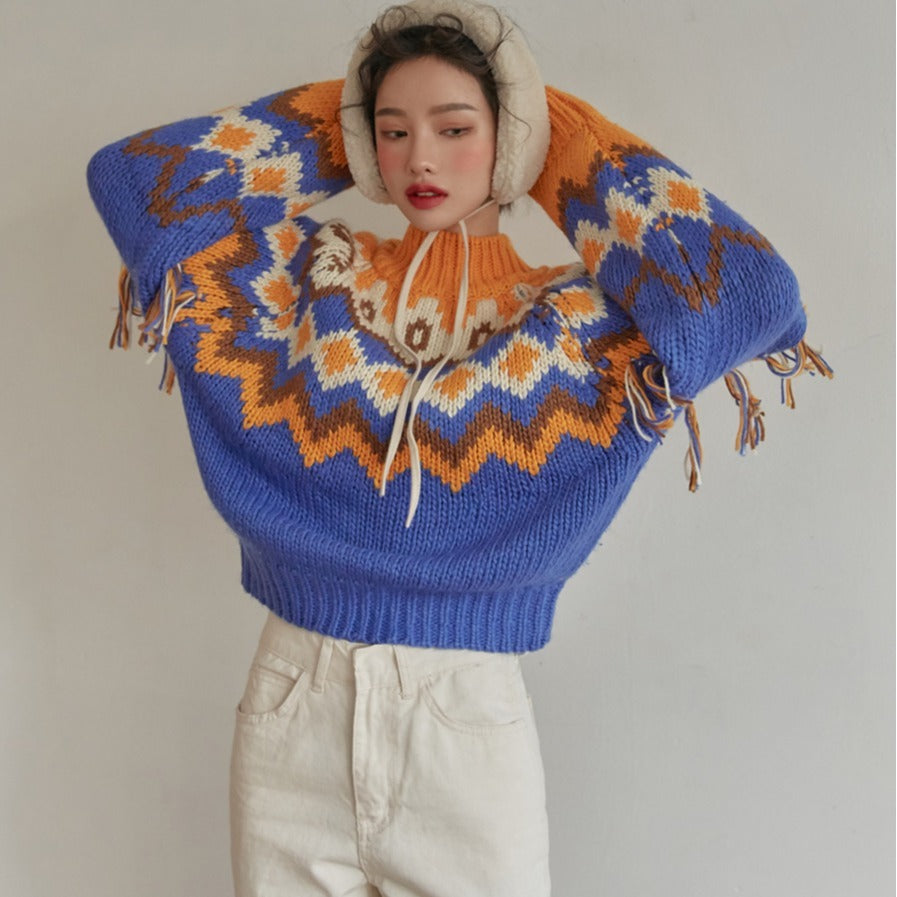 Colorful Patterned Thick Boho Sweater