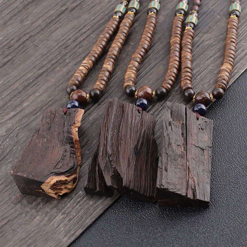 Colorful Ethnic Wood Mala Bead Chain with Pendant