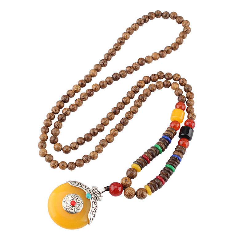 Colorful Ethnic Wooden Mala Bead Chain with Pendants