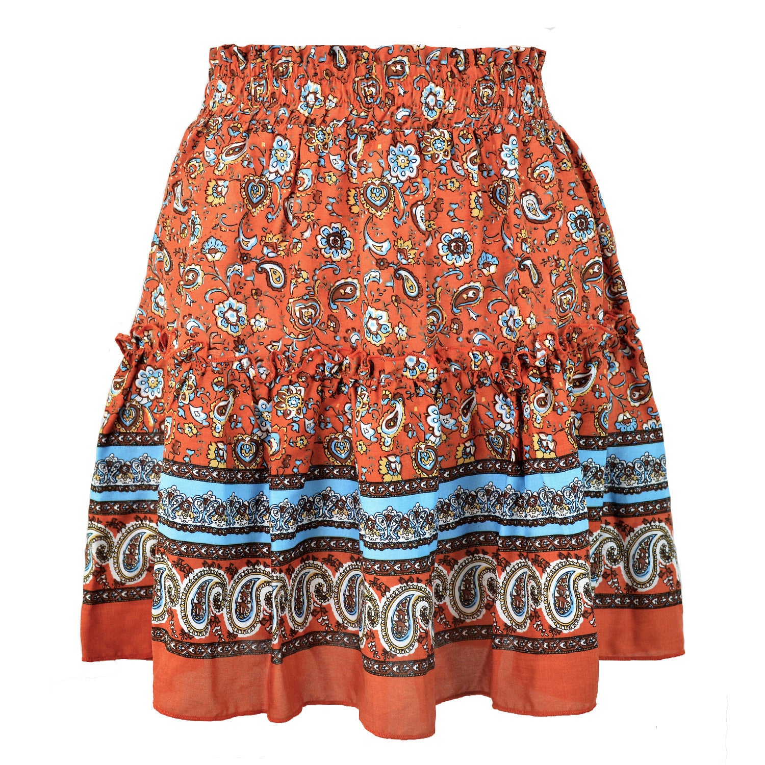 Orange skirt with paisley pattern on a white background
