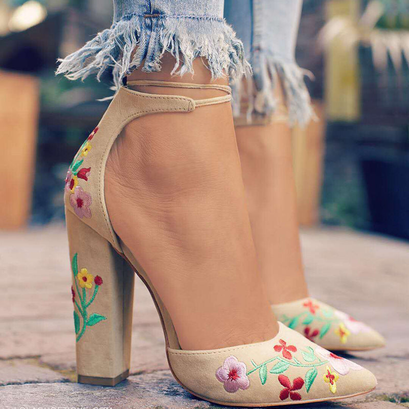 Colorful Floral Embroidered Heels