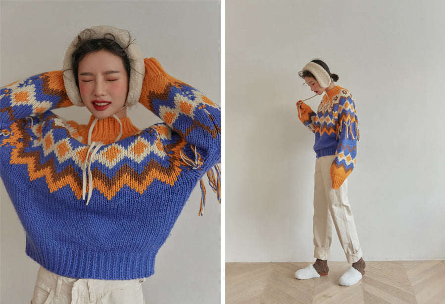 Colorful Patterned Thick Boho Sweater
