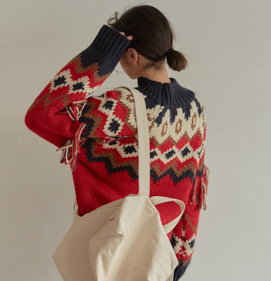 Colorful Patterned Thick Boho Sweater