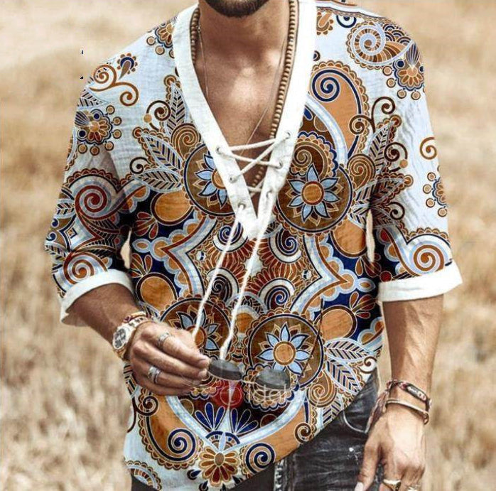 Colorful Patterned Boho Shirt for Men