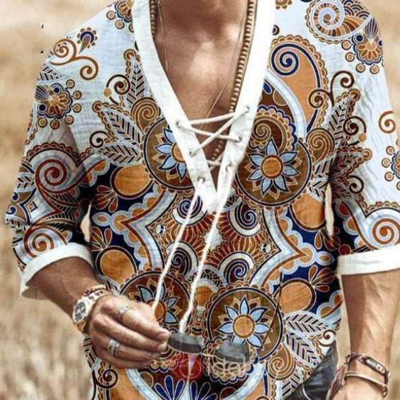 Colorful Patterned Boho Shirt for Men