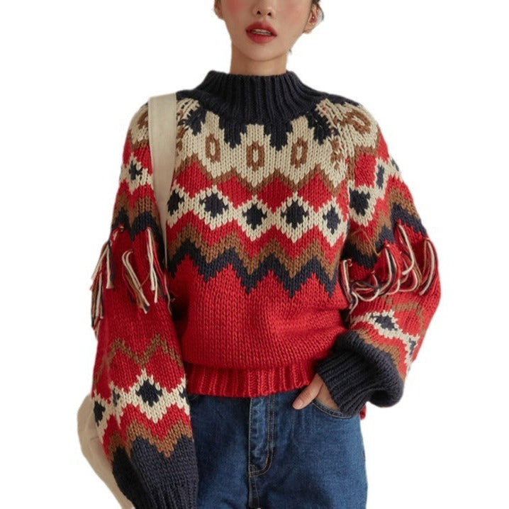 Colorful Patterned Thick Boho Sweater