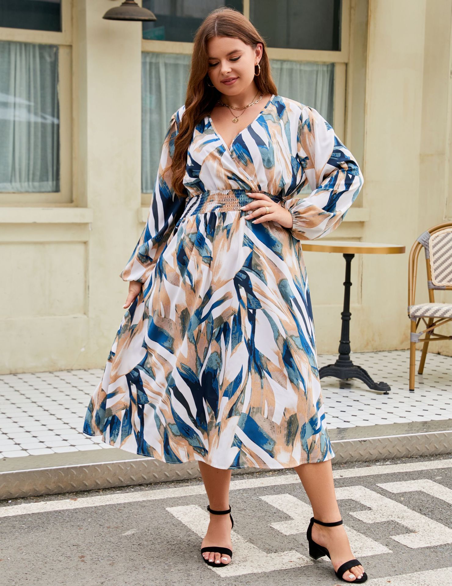 Colorful Print Dress for Plus Size Womens