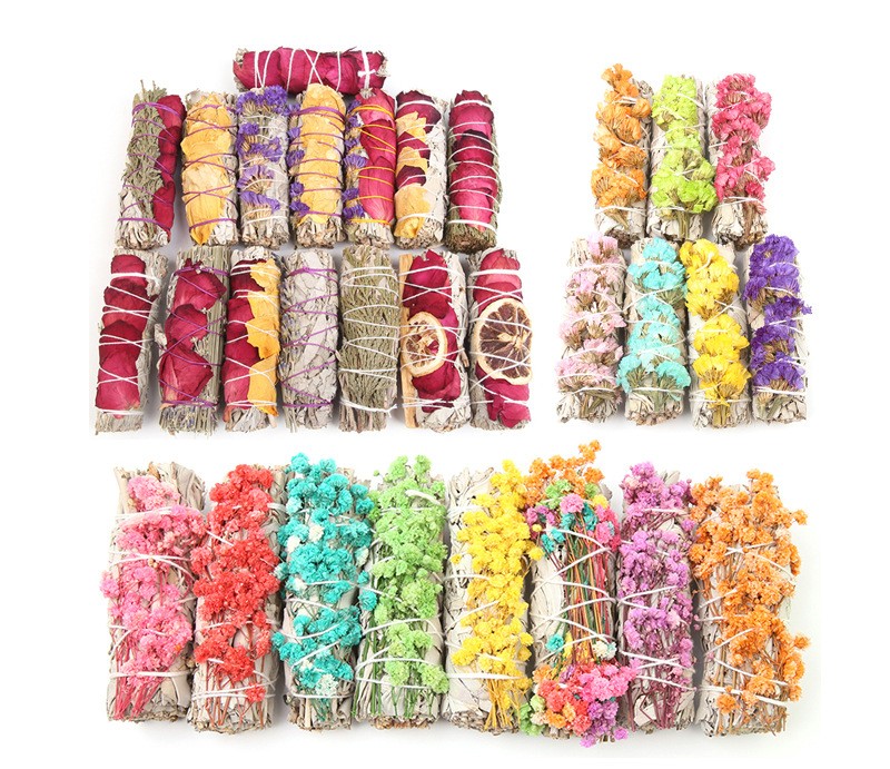 Colorful White Sage and Flower Smudge Sticks