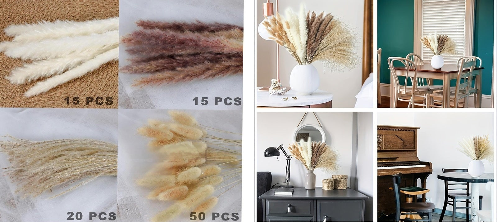 Dried Reed Grass and Pampas Grass 100 Pcs