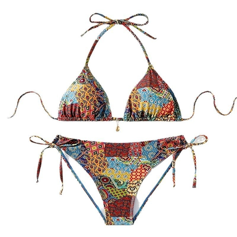 Earthy Bohemian Patchwork Bikini