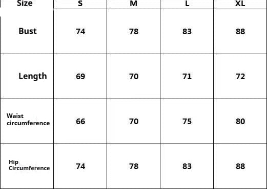 Measurement chart for clothing sizes S, M, L, XL with measurements in centimeters.