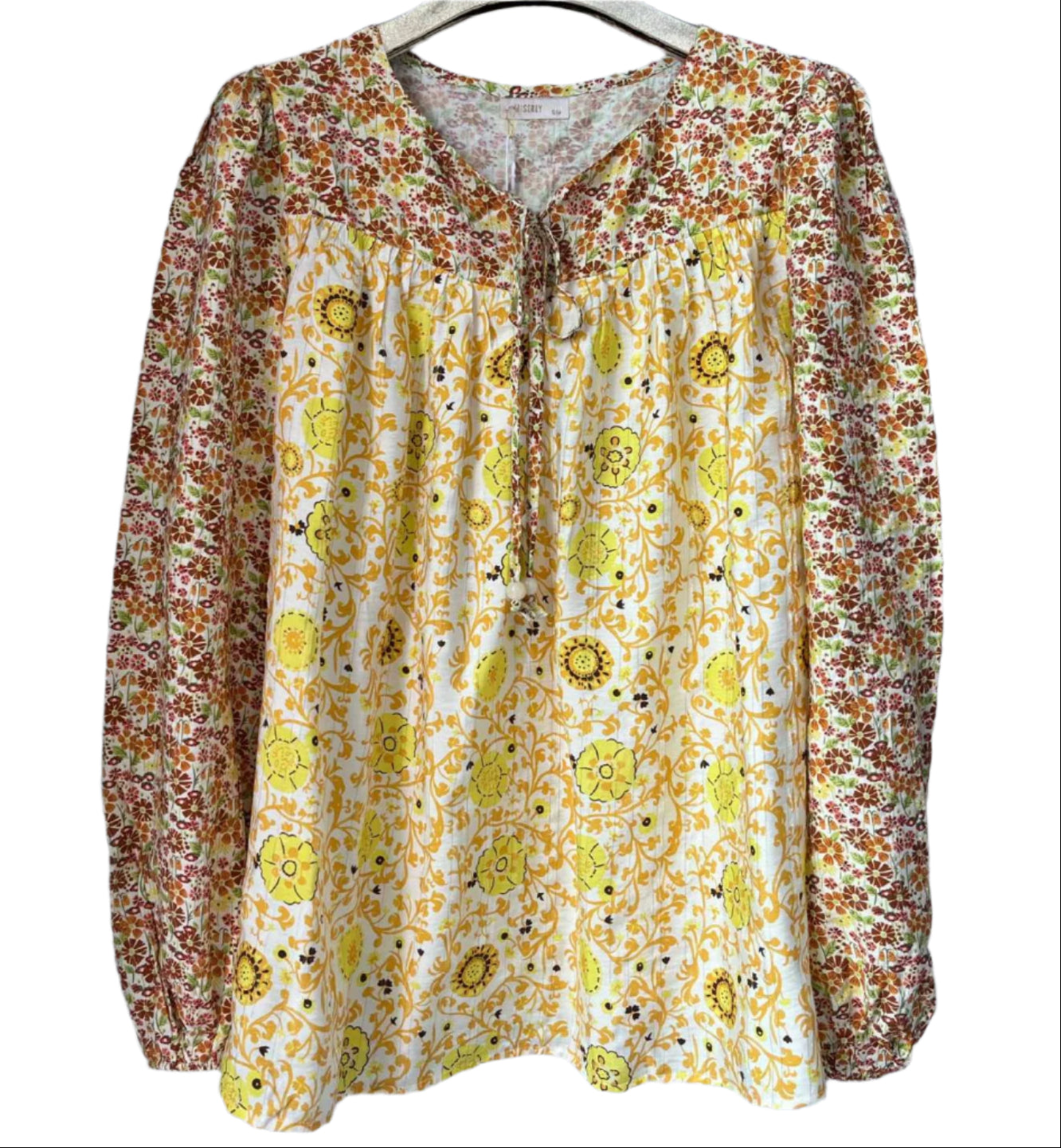 Earthy Yellow Boho Print Blouse for Autumn