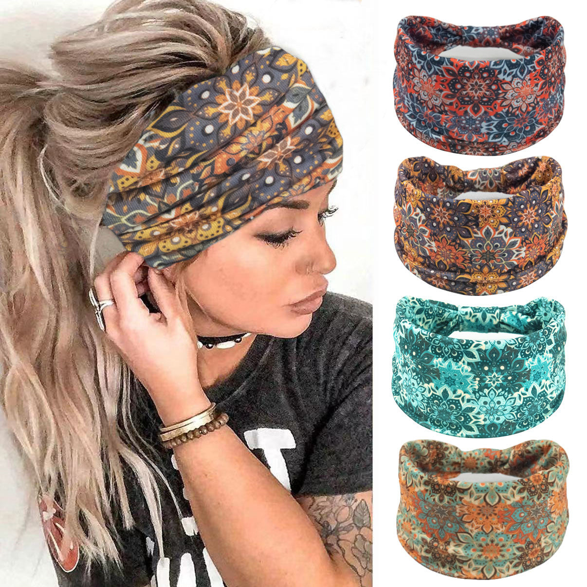 Elastic Mandala Print Headband for Women