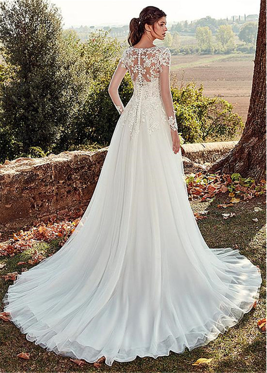 Elegant Boho Long Sleeve Wedding Dress boho