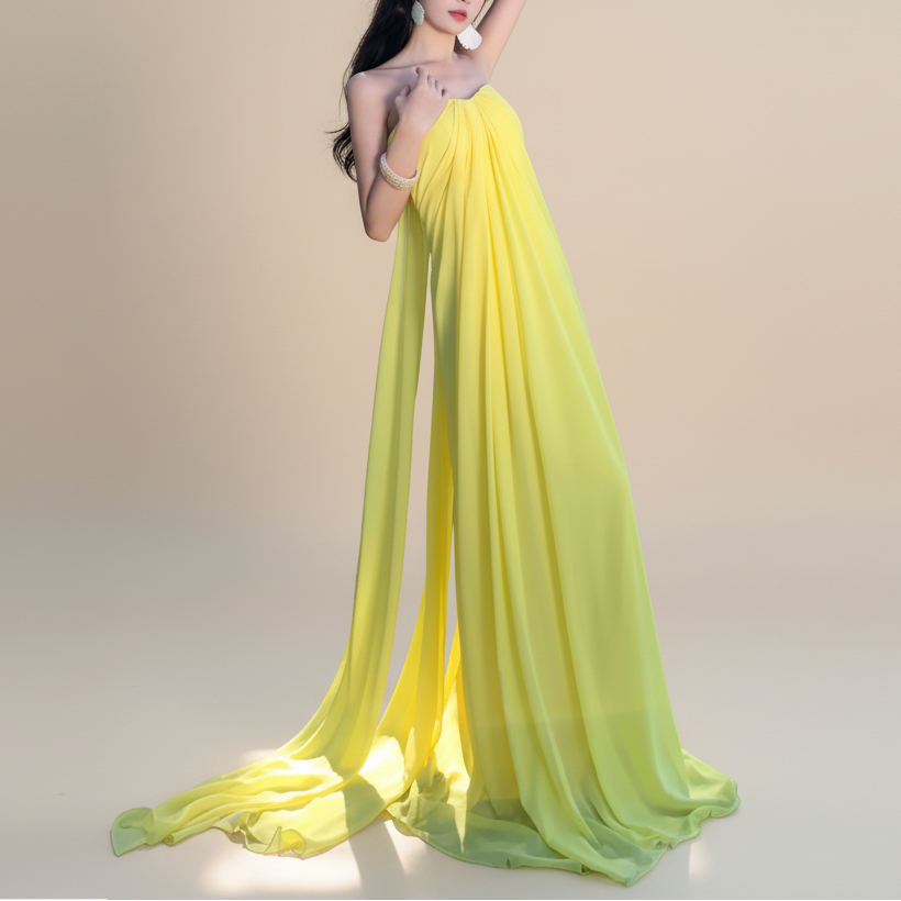 Elegant Yellow Boho Chic Loose Fit Gown