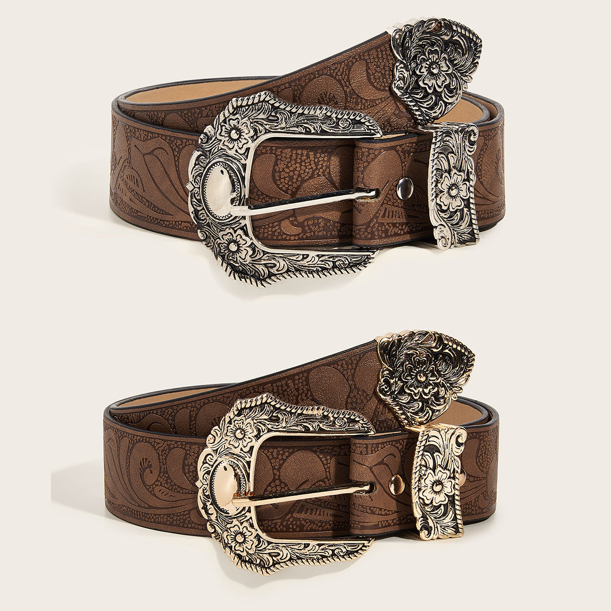 Embossed Boho Casual Buckle Belt