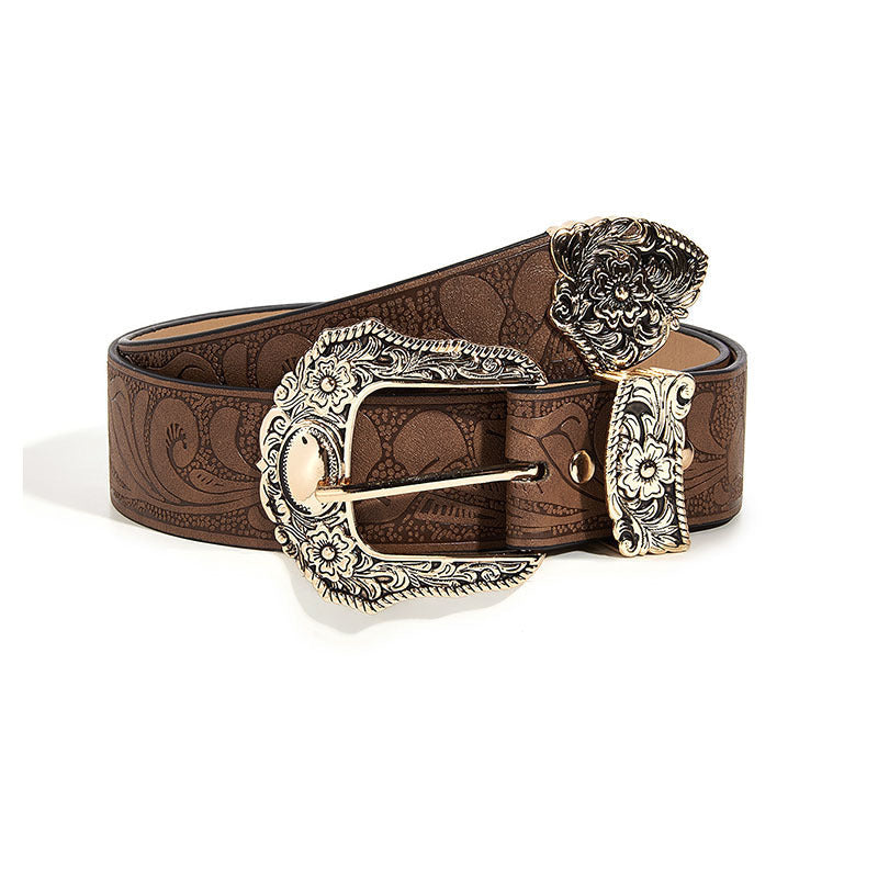 Embossed Boho Casual Buckle Belt