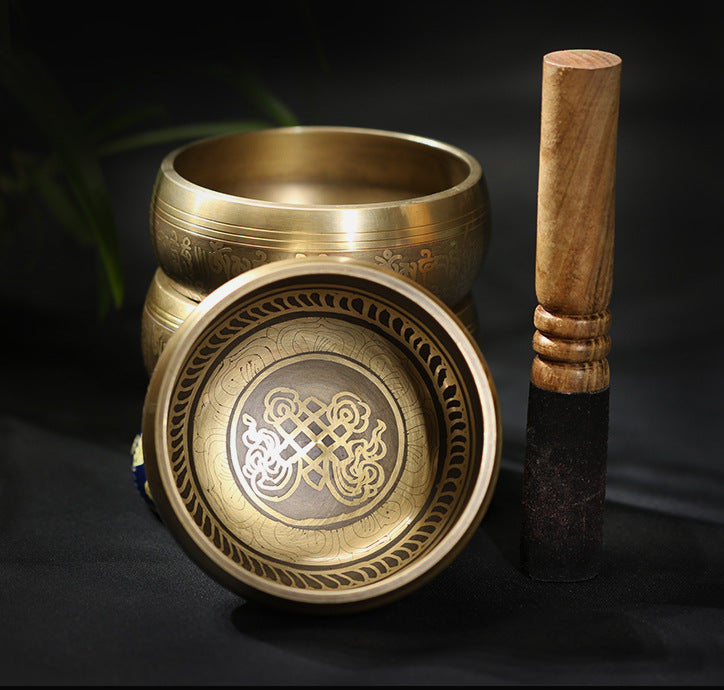 Engraved Tibetan Singing Bowl with Leather Mallet