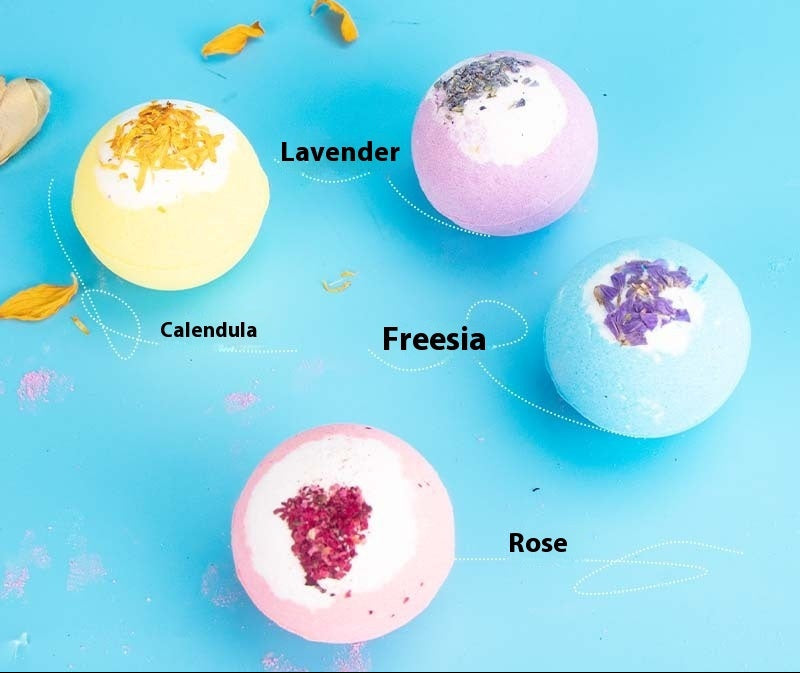 Essential Oil Bath Bombs with Dried Flowers