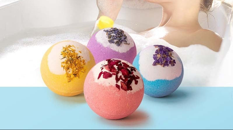 Essential Oil Bath Bombs with Dried Flowers