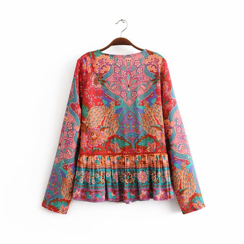 Flamboyant Boho Blouse in Red and Blue