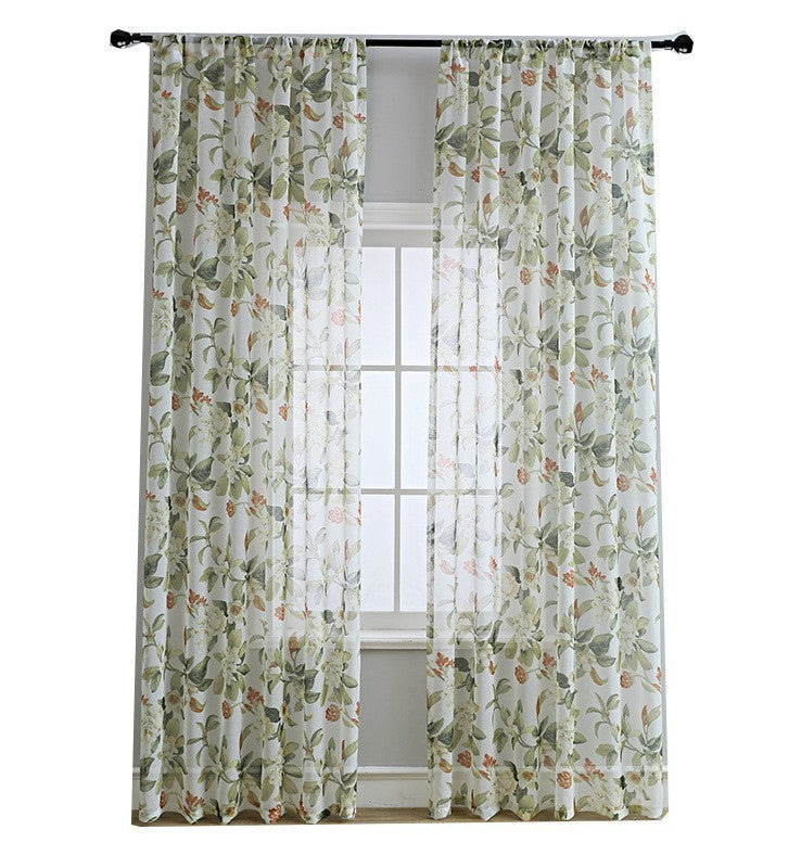 Floral patterned curtains on a white background
