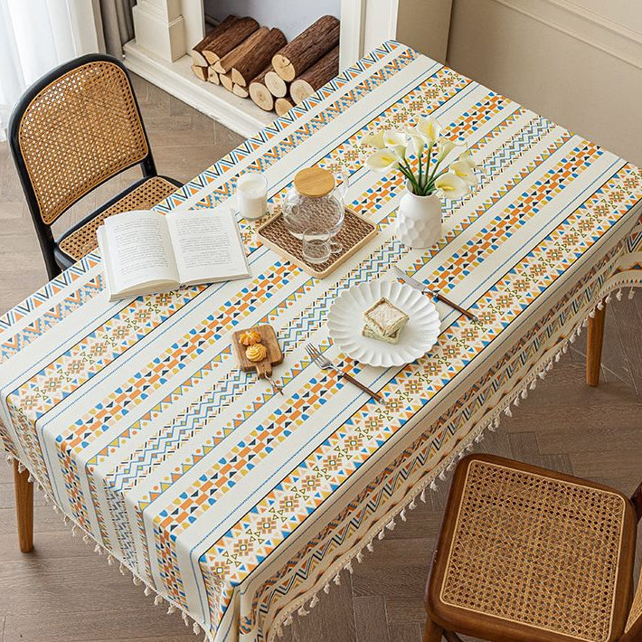 Geometric Pattern Rectangular Tassel Tablecloths