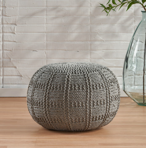 Gray Crocheted Round Pouf