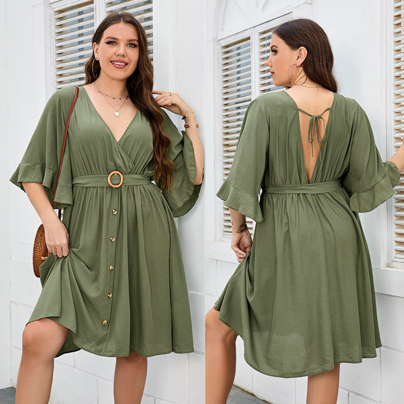 Green Belted Plus Size Mini Dress green