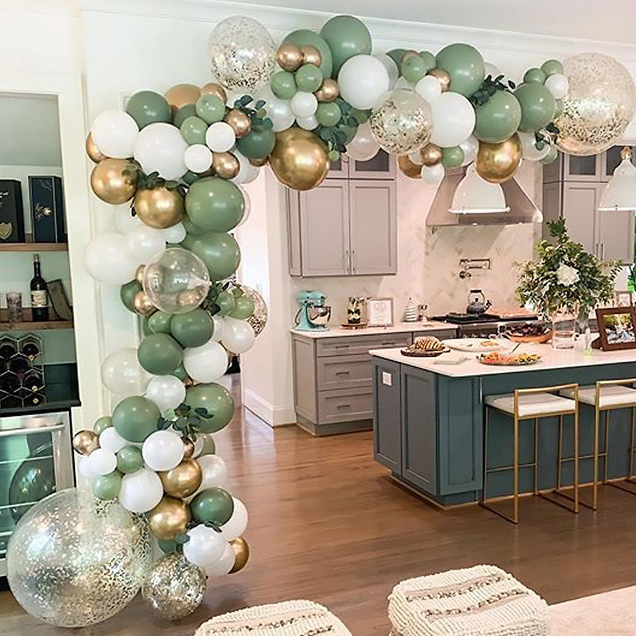 Green, Gold and White Bohemian Wedding Balloon Decorations