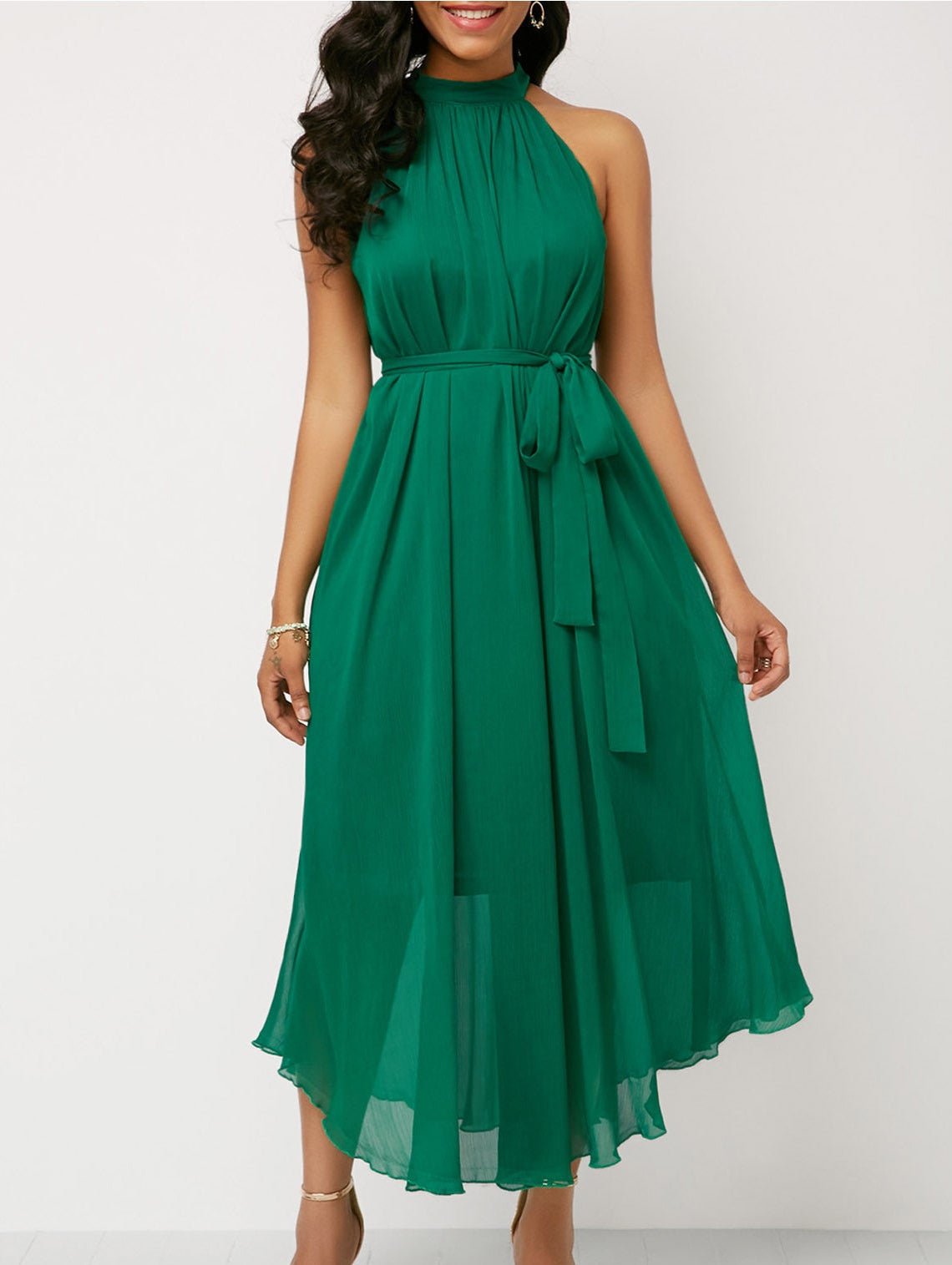 Green Halter Dress for Bohemian Formal Events