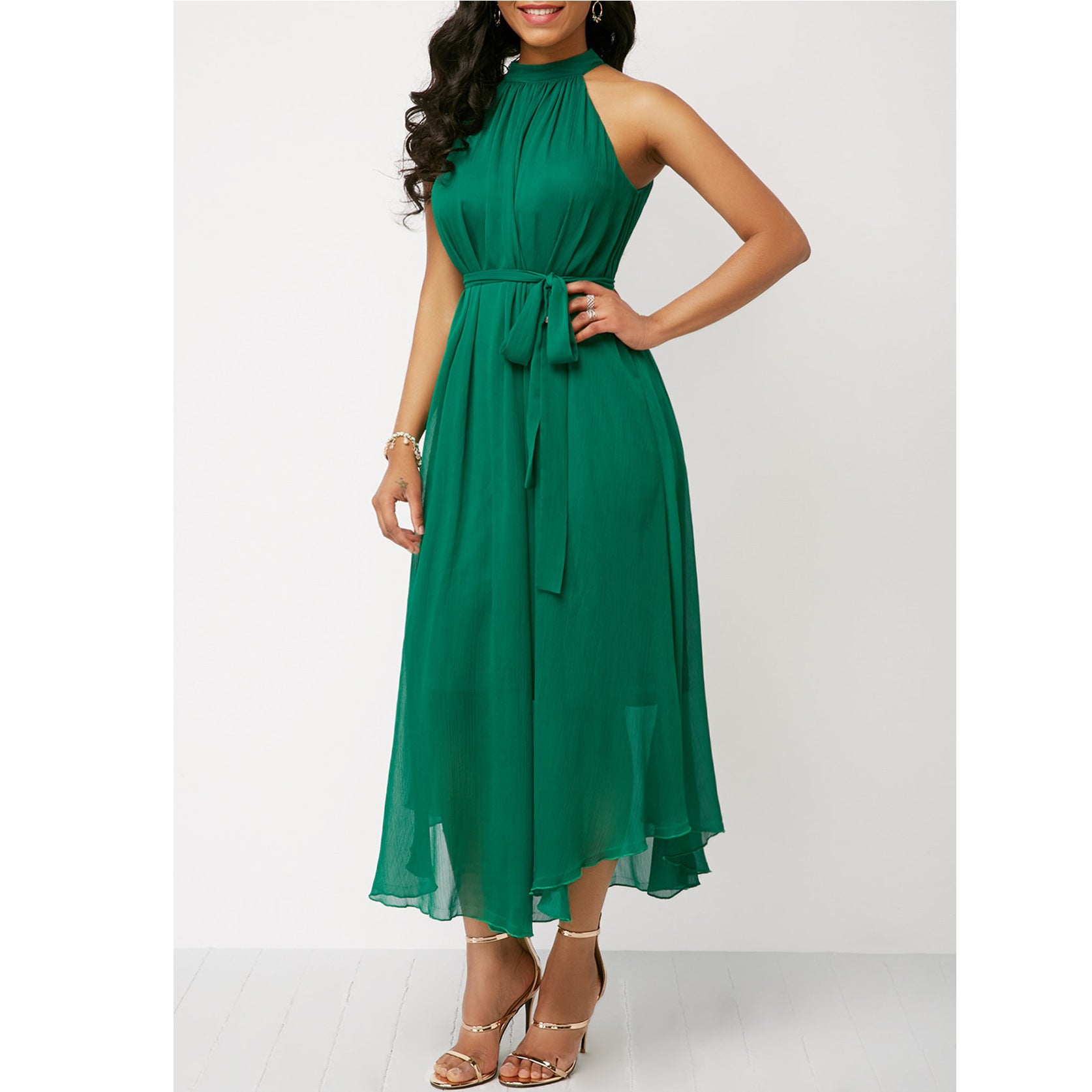 Green Halter Dress for Bohemian Formal Event