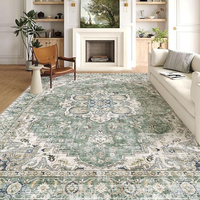 Green Patterned Boho Carpet