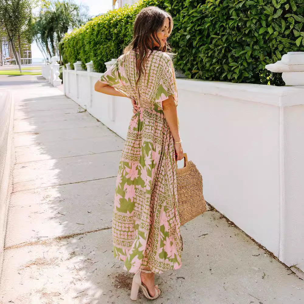 Green & Pink Tribal Bohemian Maxi Dress