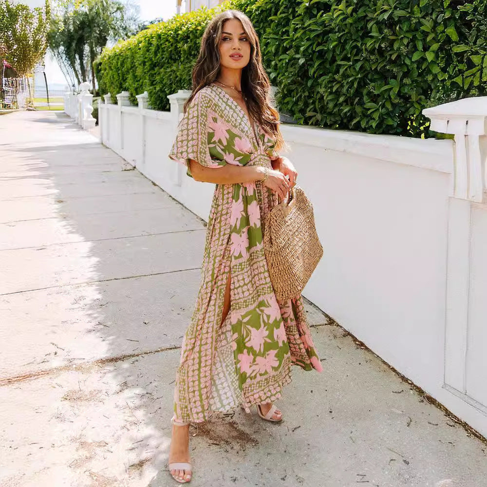 Green Tribal Bohemian Maxi Dress